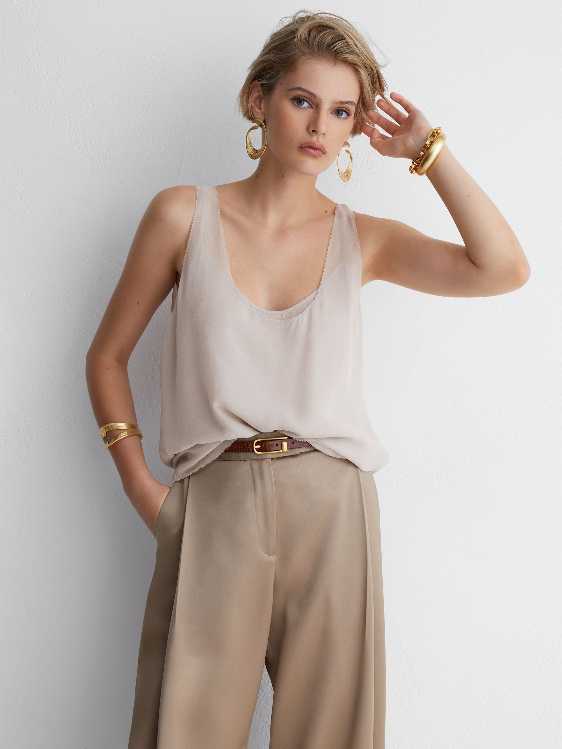 Taupe - Atelier Silk-chiffon Layer Vest