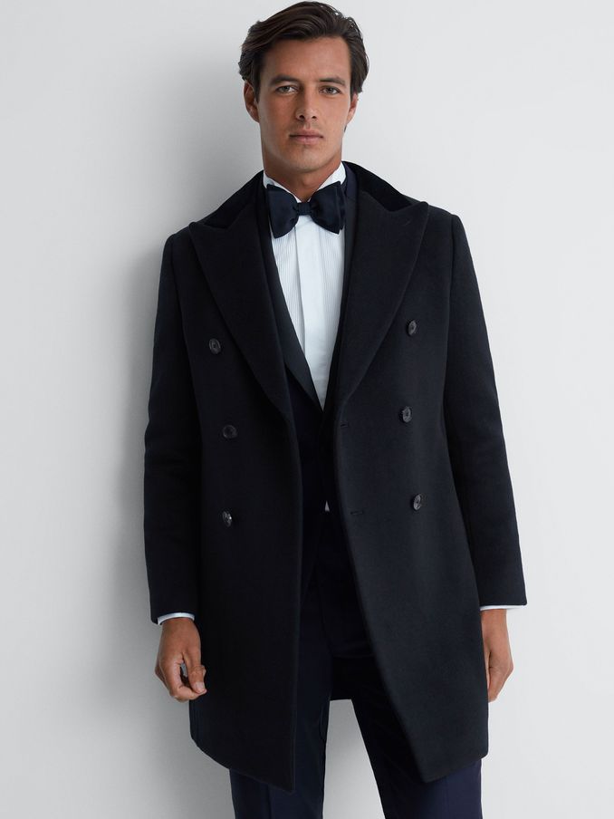 Wool Double Breasted Velvet Coat in Navy (317378) | US$171