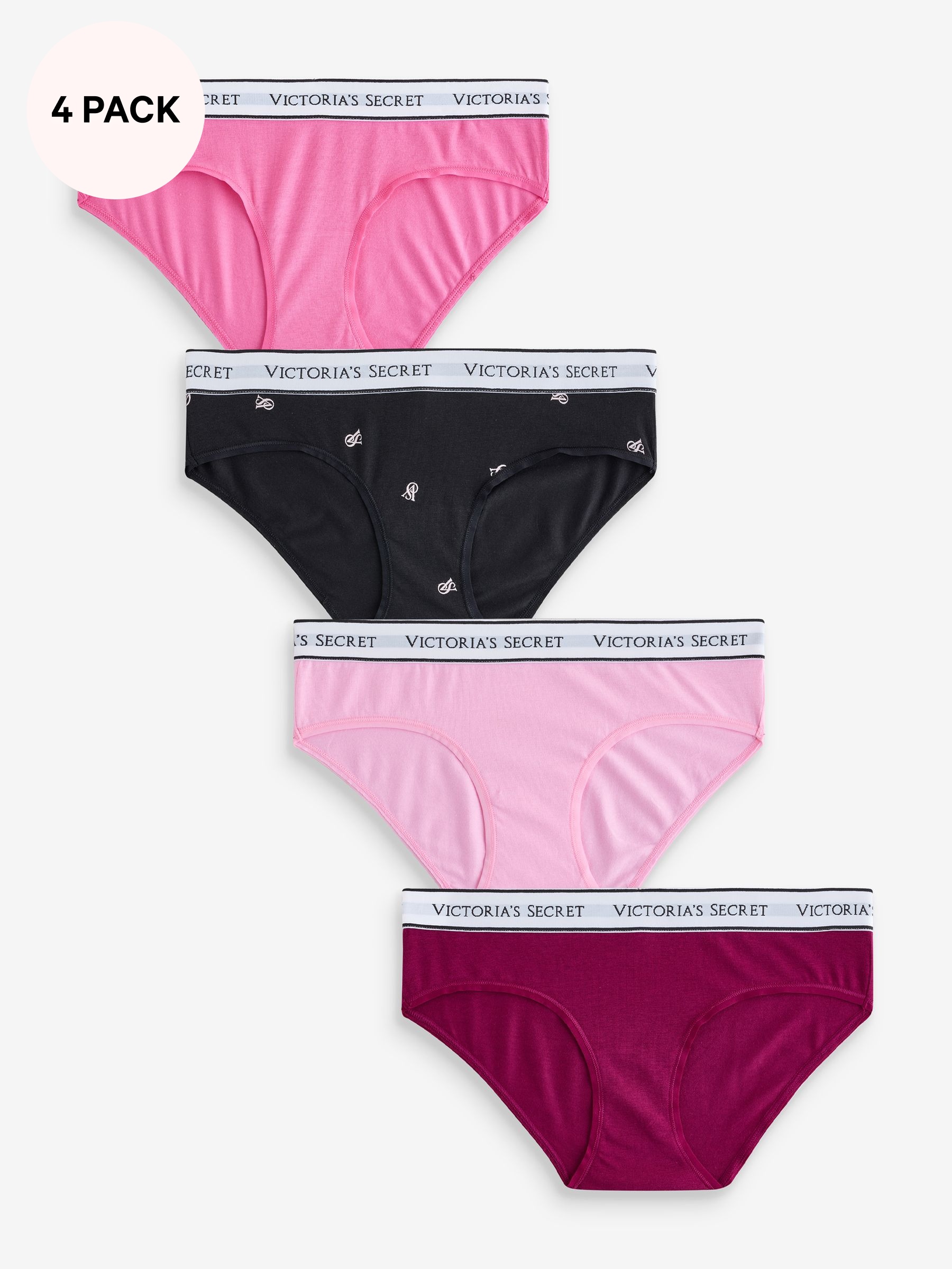 Pink/Black/Purple - Thong Logo 4 Pack Knickers