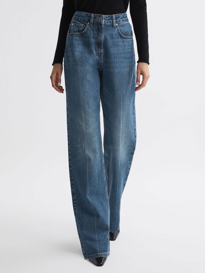 High Rise Straight Leg Jeans in Mid Blue (320353) | US$66