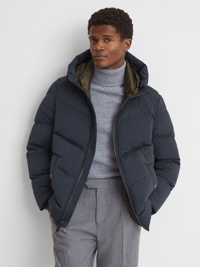 Woolrich Premium Down Quilted Coat in Melton Blue (330273) | €562
