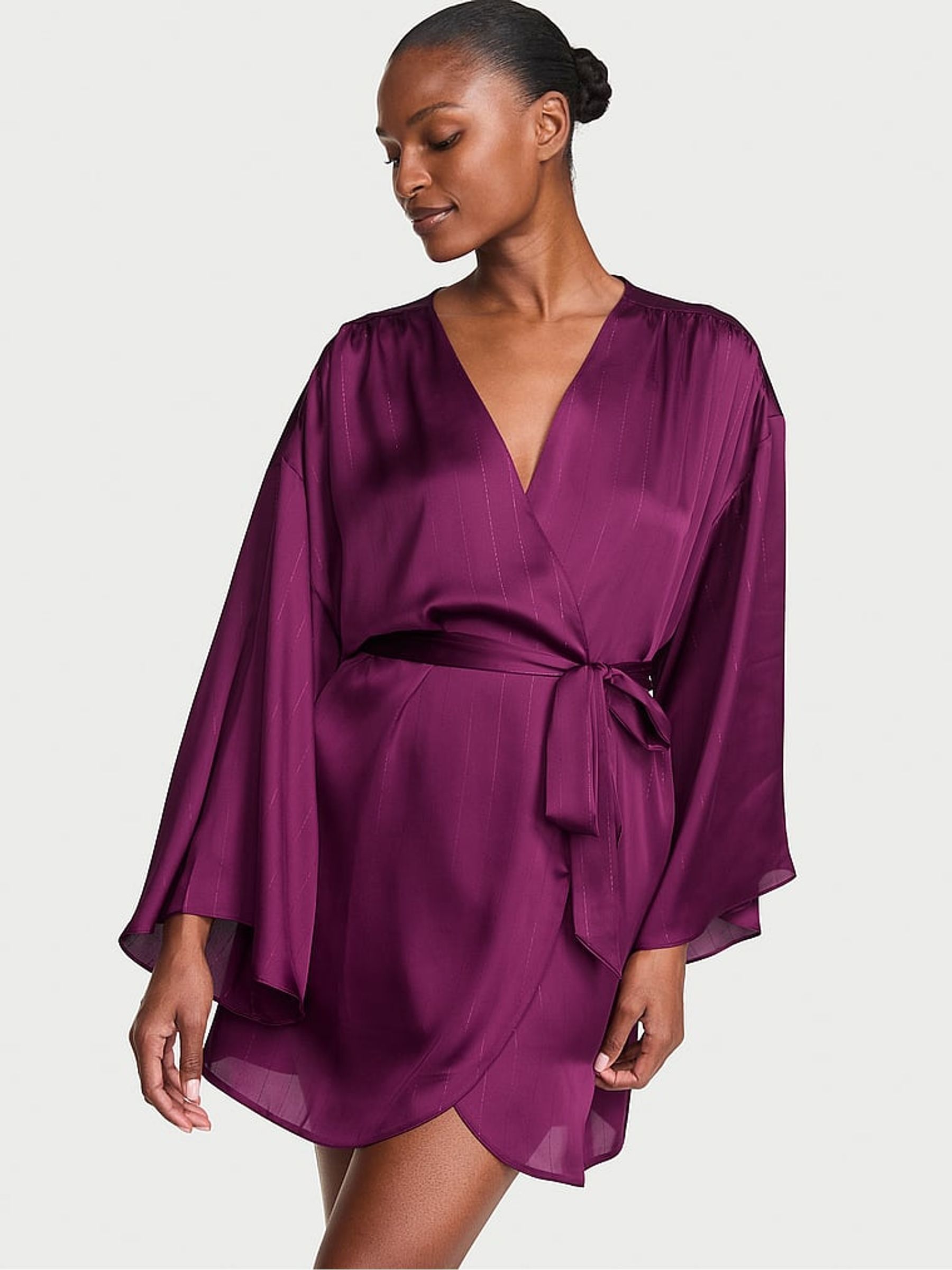 Rhubarb Purple Shimmery - Satin Short Robe