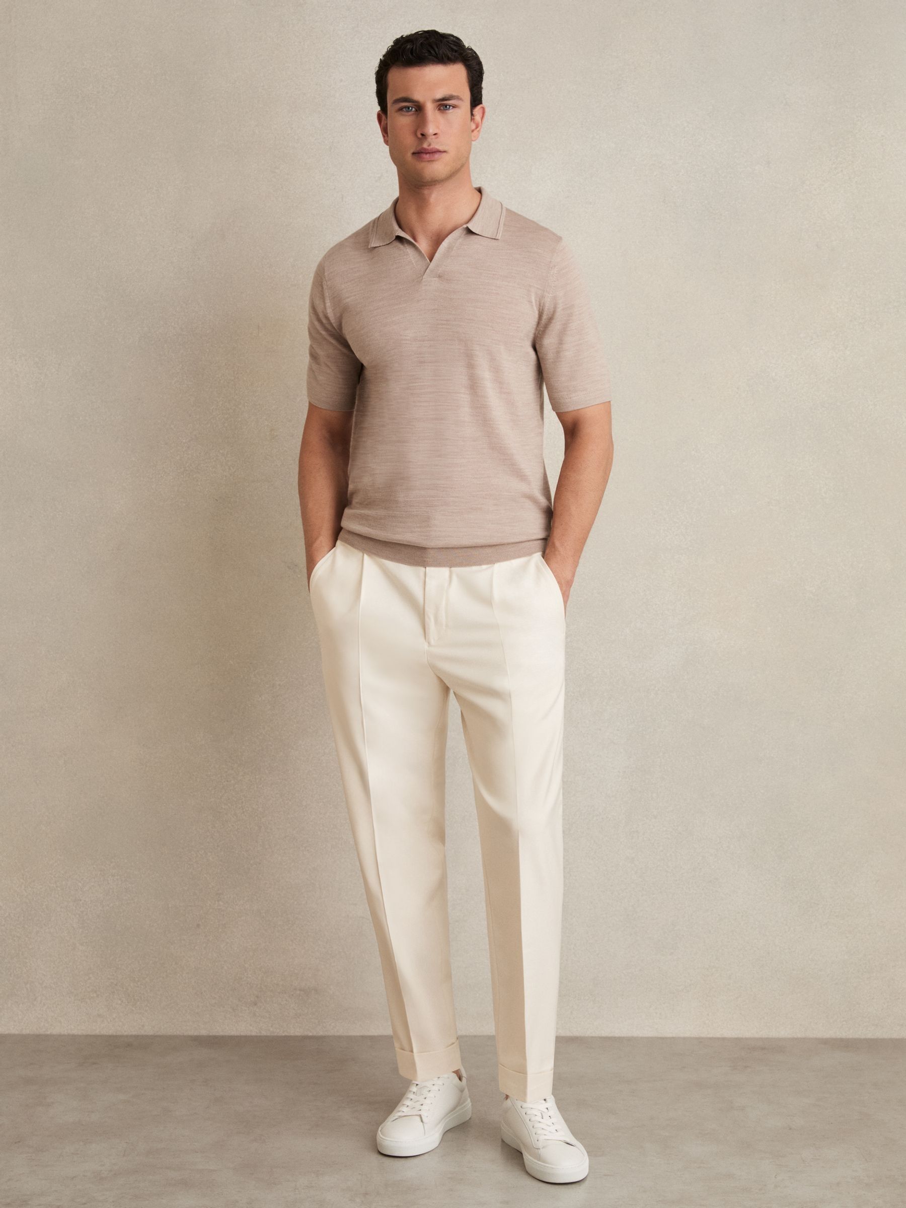 Relaxed Drawstring Trousers with Turn-Ups in Ecru (369002) | 785 SAR
