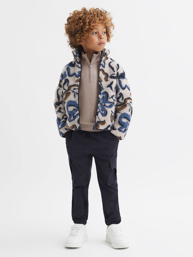 9-14 yrs Relaxed Sherpa Zip-Through Jacket in Ecru Multi (372784) | $52