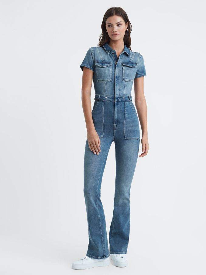 Good American Denim Bootcut Jumpsuit in Blue (374677) | HK$2,650