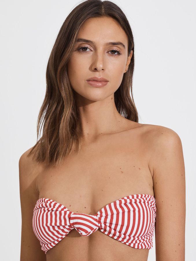 FELLA Bandeau Knot Bikini Top in Red Stripe (374888) | $129