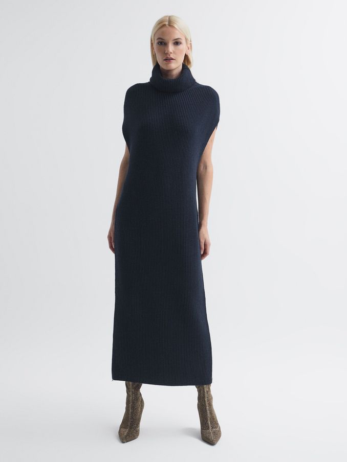 Florere Knitted Roll Neck Midi Dress in Navy (379499) | €115