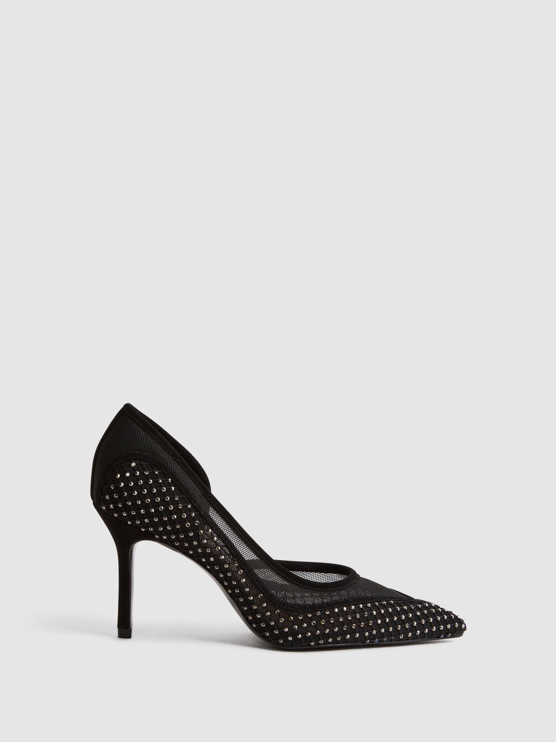 Embellished Mesh Court Shoes in Black (392698) | 320 QAR