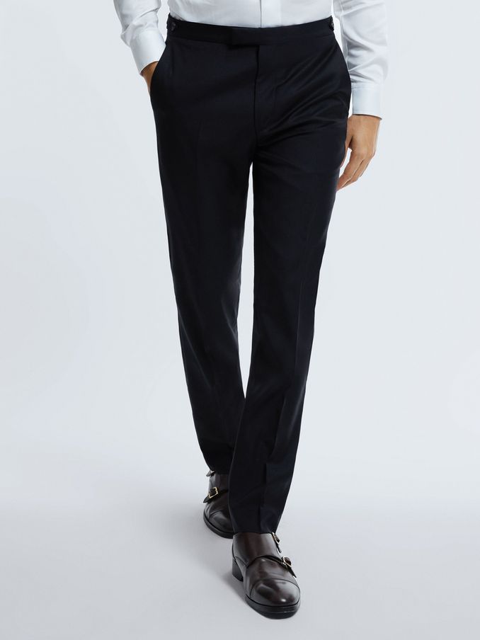 Atelier Wool-Cashmere Slim Fit Adjustable Trousers in Midnight Navy (393584) | US$324