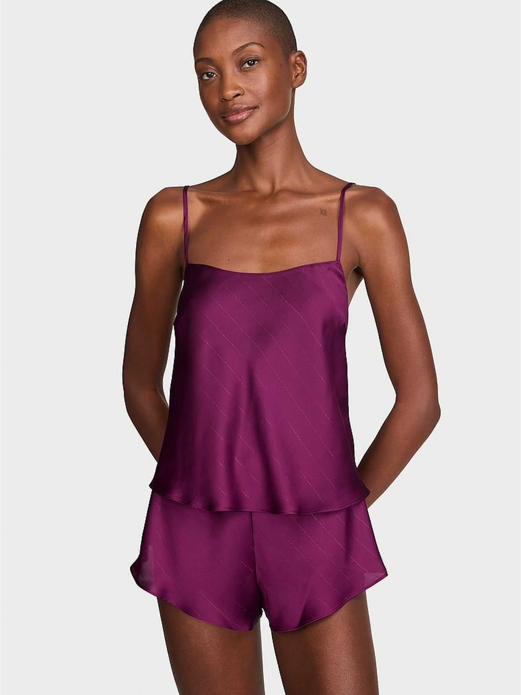 Rhubarb Purple Shimmery - Satin Open Back Cami Set