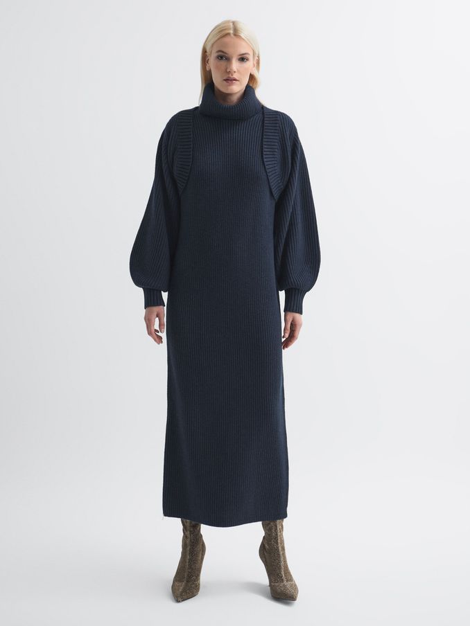 Florere Knitted Blouson Sleeve Shrug in Navy (395729) | US$65