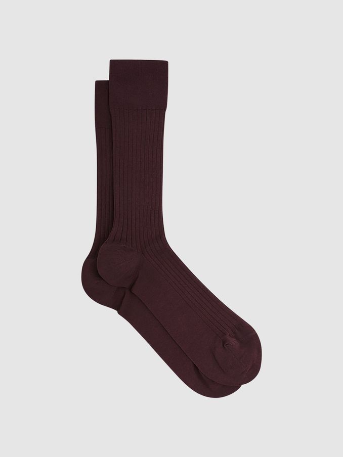 Ribbed Mercerised Cotton Blend Sock in Bordeaux (406166) | €15