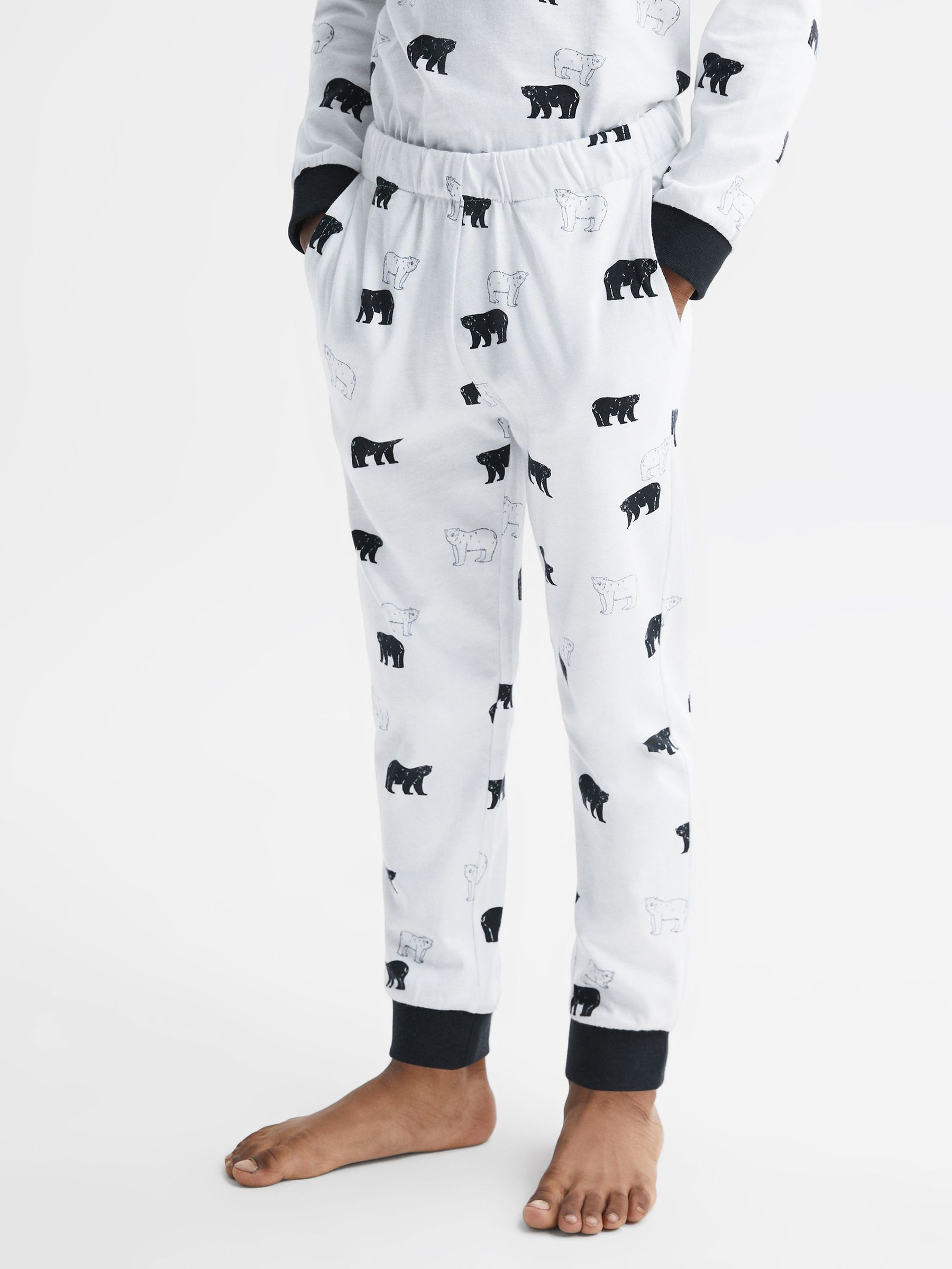 Slim Fit Cotton Motif Pyjama Bottoms in Optic White (411580) | $25