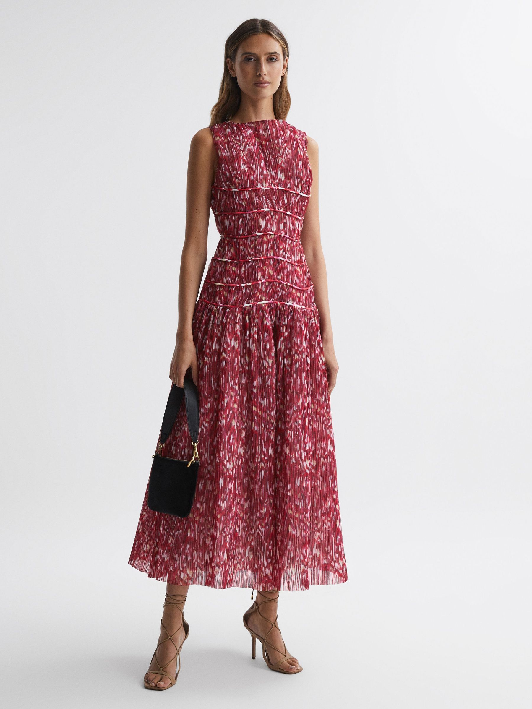 Rachel Gilbert Floral Pleated Midi Dress in Red Print (414541) | €640