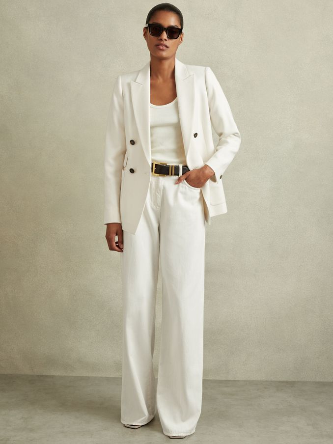 Double Breasted Twill Blazer in White (418624) | €169