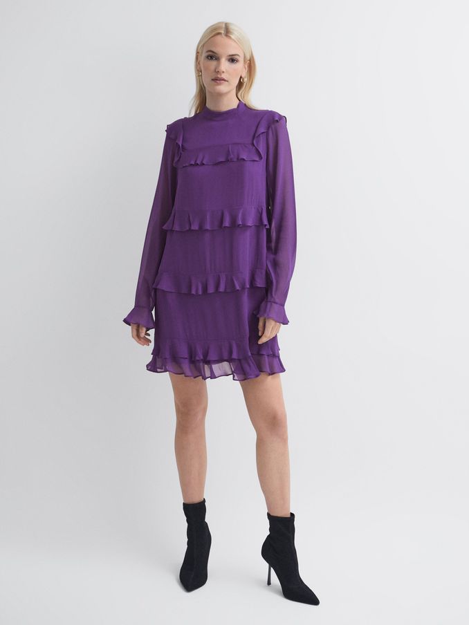 Florere Tiered Mini Dress in Dark Purple (427415) | 335 SAR