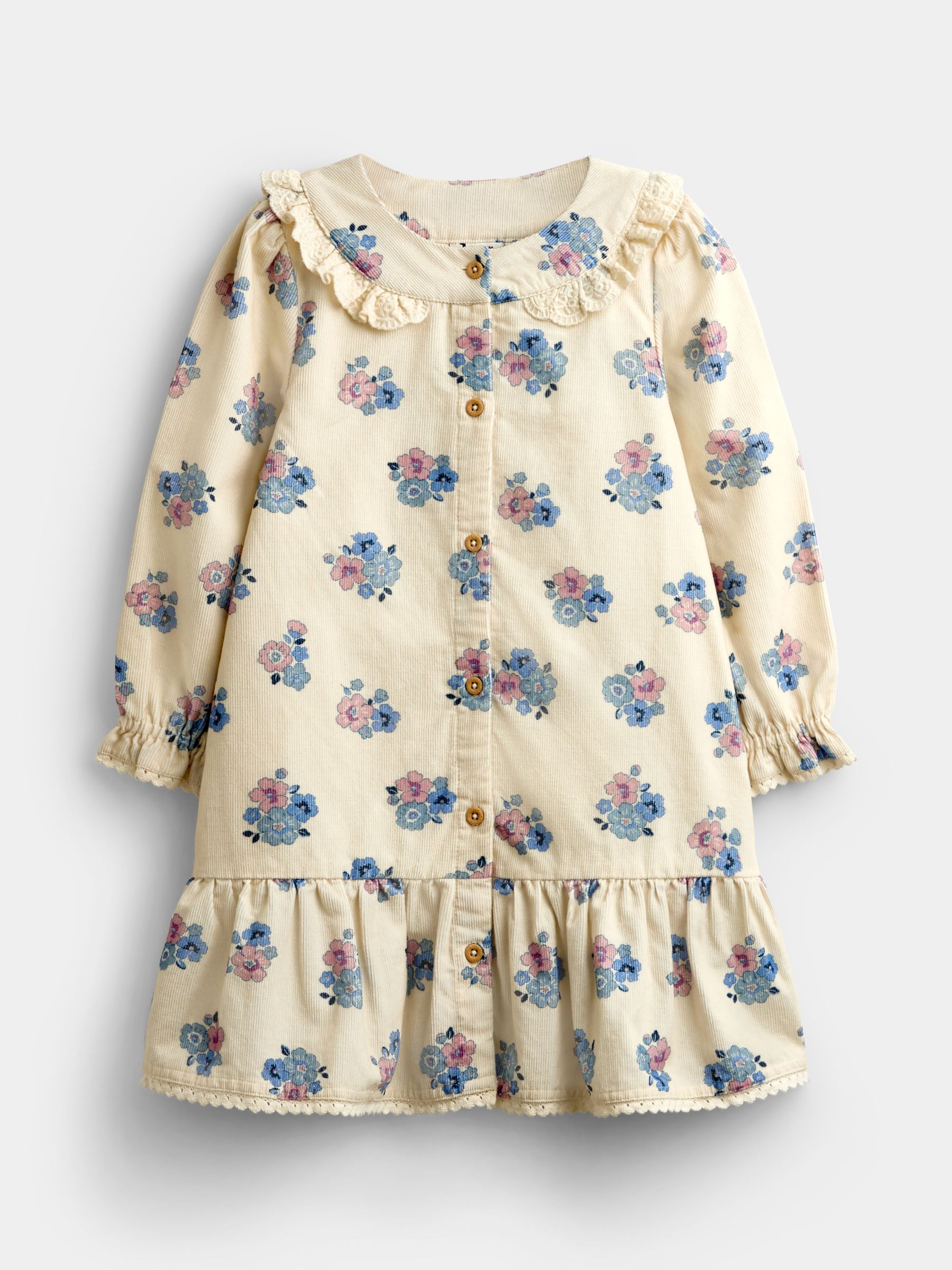 Cream Floral - Printed Cord Drop Waist Dress