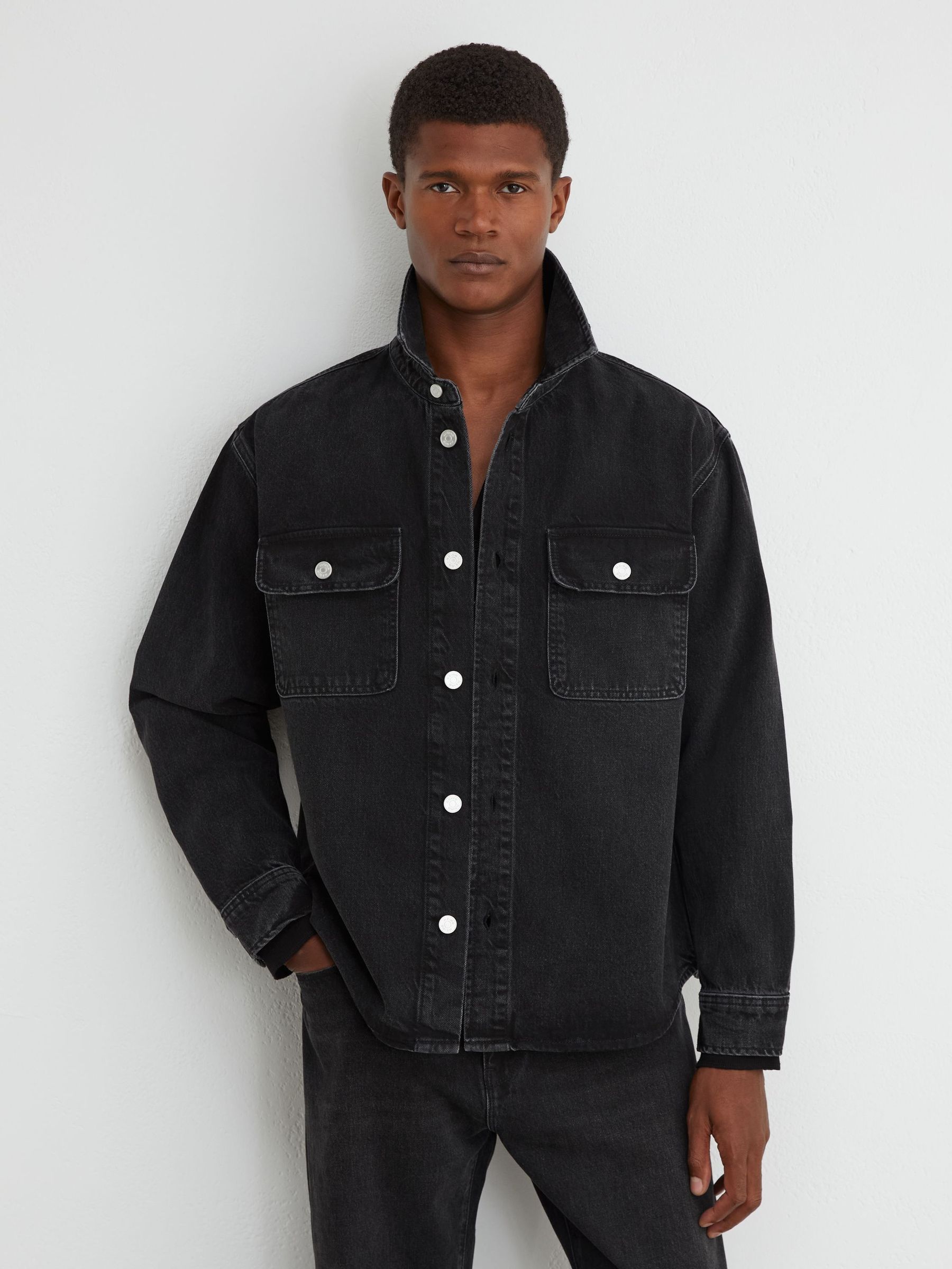 Washed Black - Regular Twin-pocket Denim Jacket