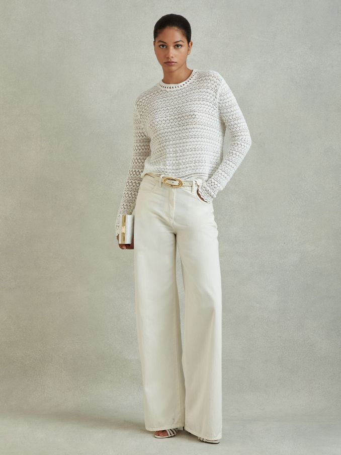 Crochet Crew Neck Top in White (439817) | €72
