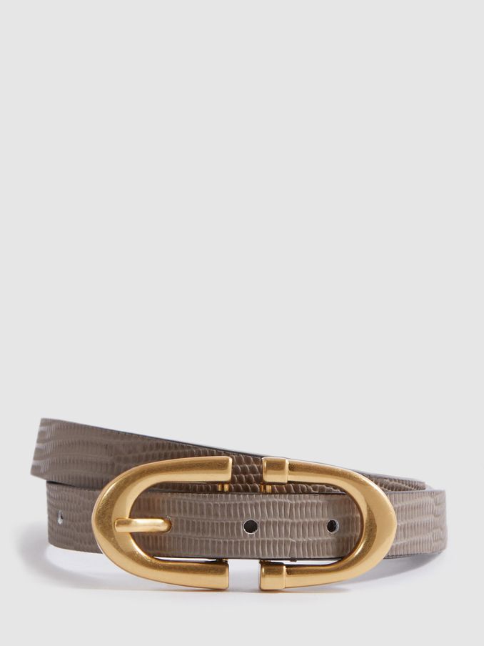 Horseshoe Buckle Leather Belt in Taupe (445978) | HK$452