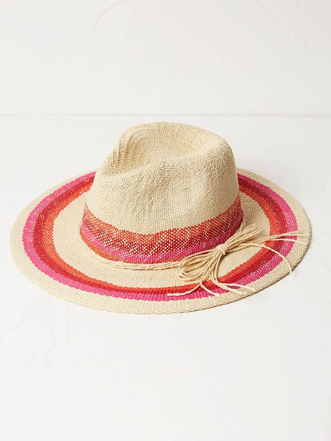 Natural Stripe Straw Fedora Hat (450001) | €11