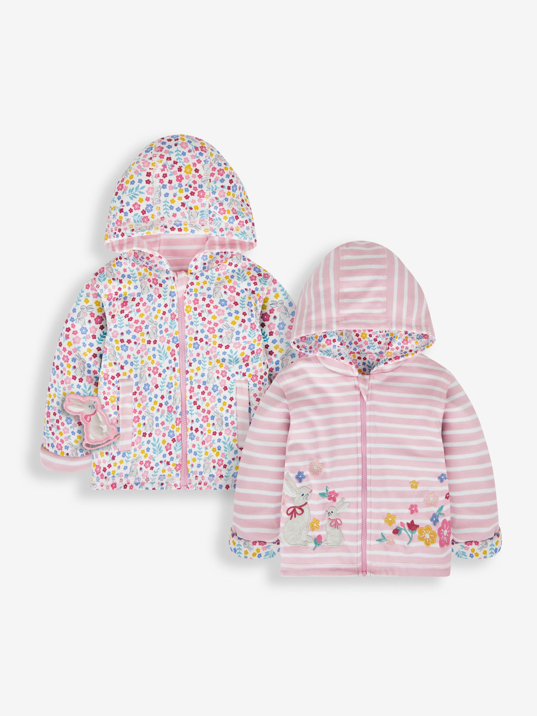Pink Bunny Floral Appliqué Reversible Hoodie With Pet In Pocket (453726) | $28