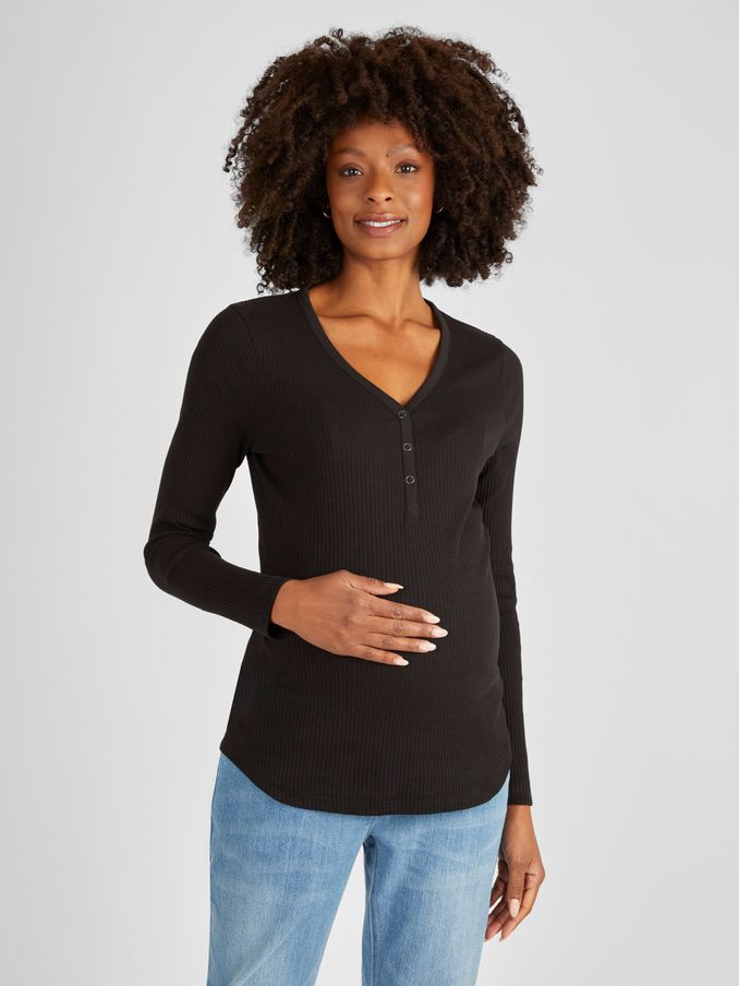 Black Popper Front Maternity Top (461400) | $15