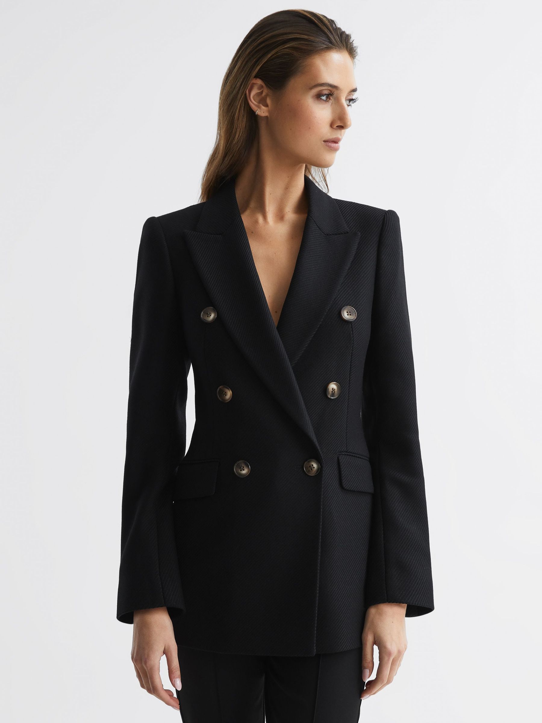 Double Breasted Twill Blazer in Black (462618) | €126