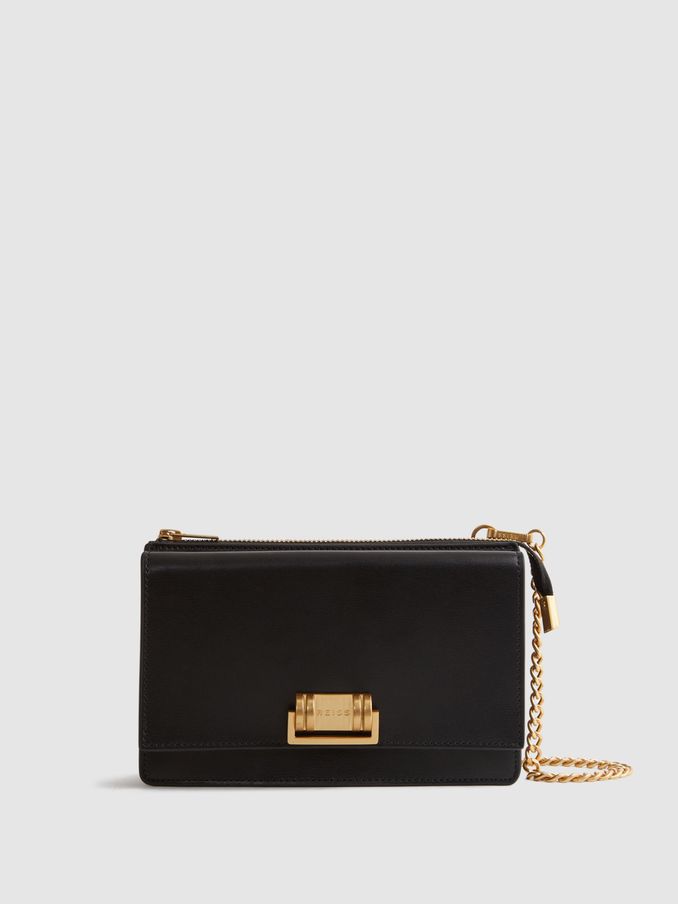 Leather Chain Crossbody Bag in Black (462969) | US$164