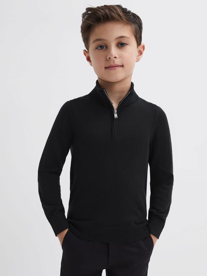3-9 yrs Merino Wool Zip-Neck Jumper in Black (465914) | €50