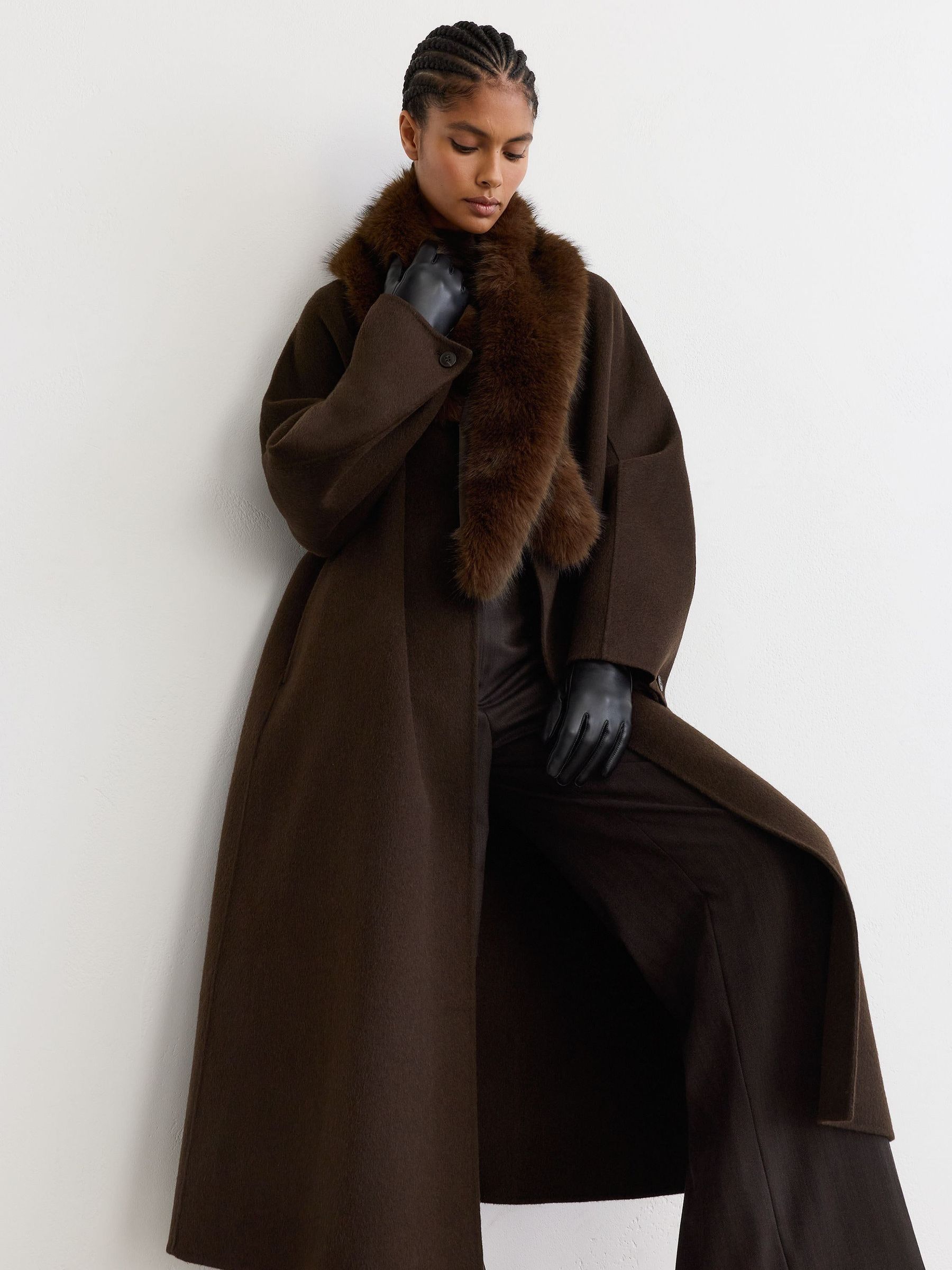 Chocolate - Faux-fur Collar