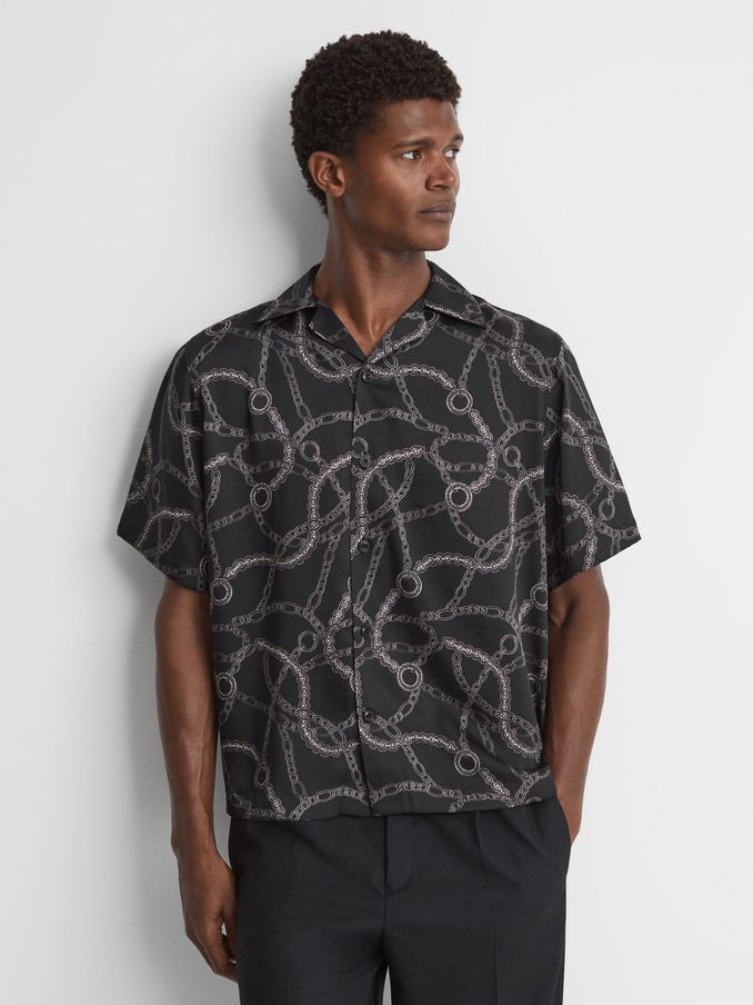 Chain Print Cuban Collar Shirt in Black (492187) | €41