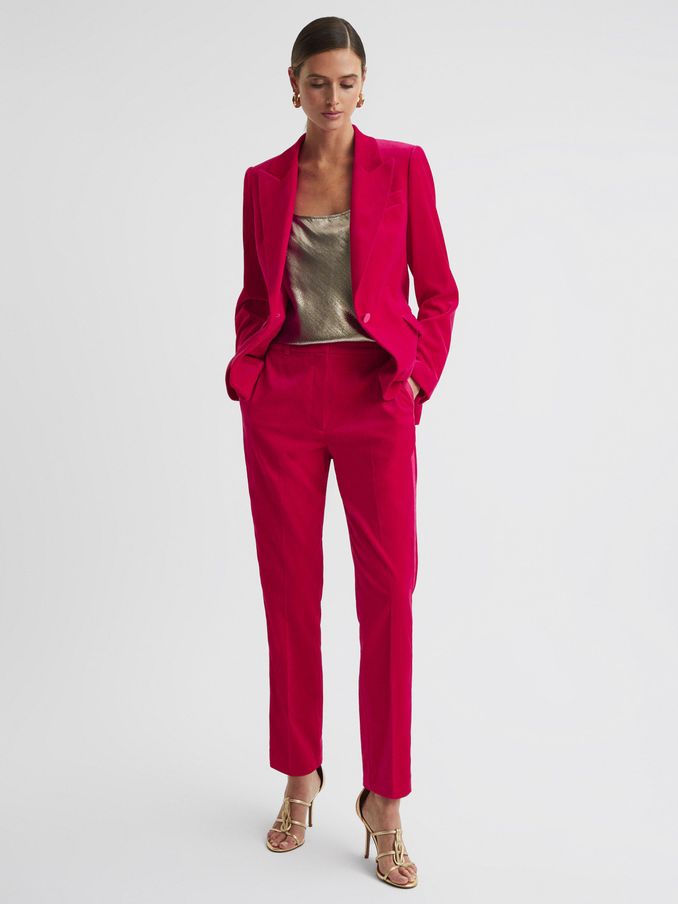 Petite Velvet Tapered Suit Trousers in Pink (502753) | US$98