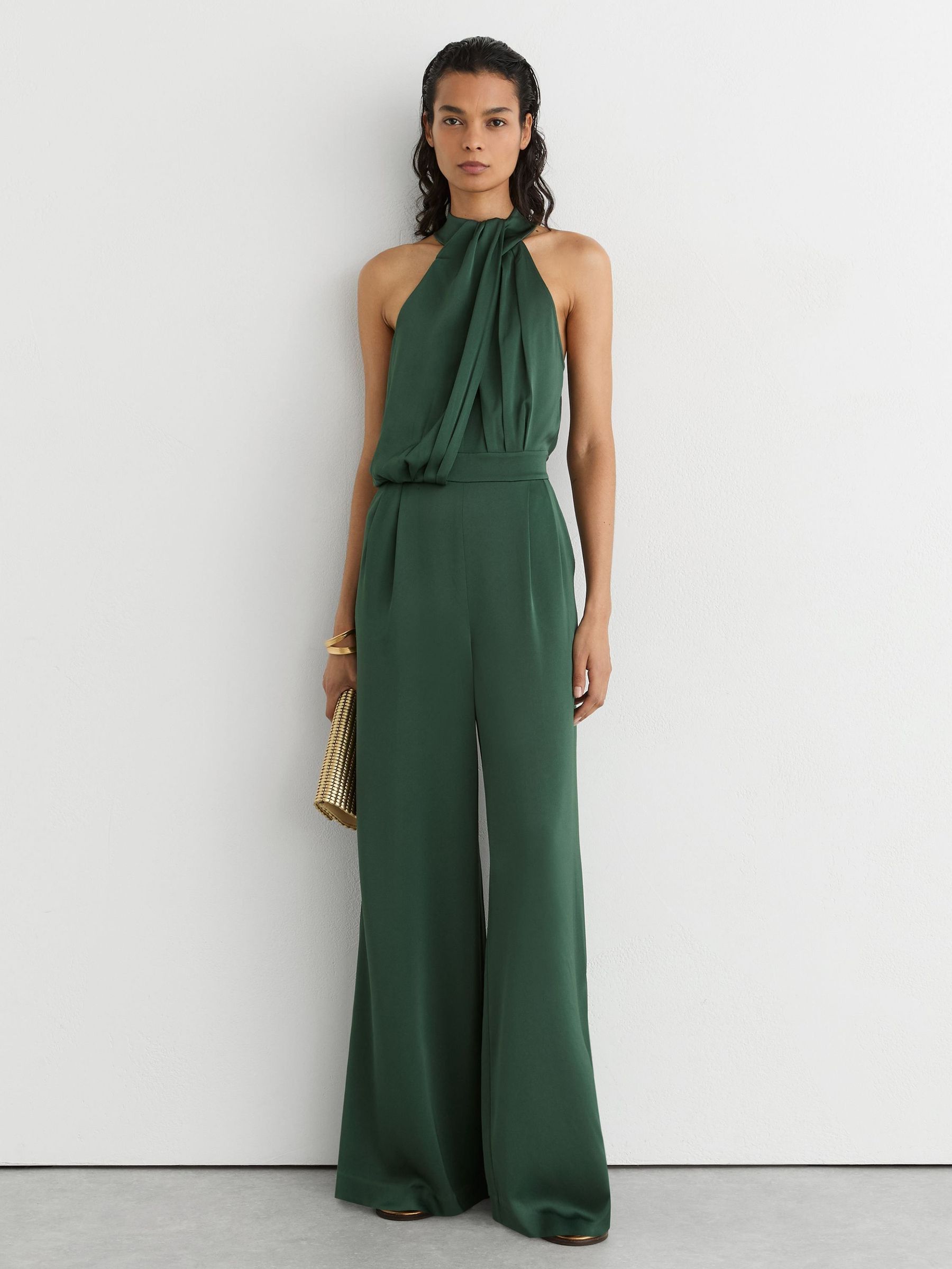 Vert bleu sarcelle - Satin Draped Wide-leg Jumpsuit