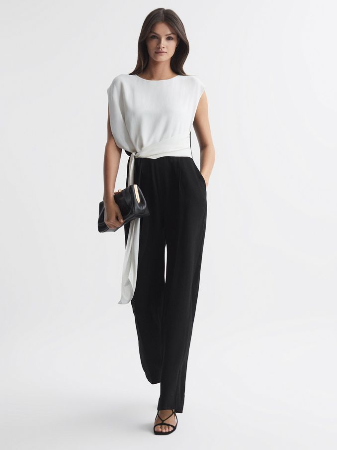 Fitted Colourblock Wide Leg Jumpsuit in Black/Cream (503891) | €114