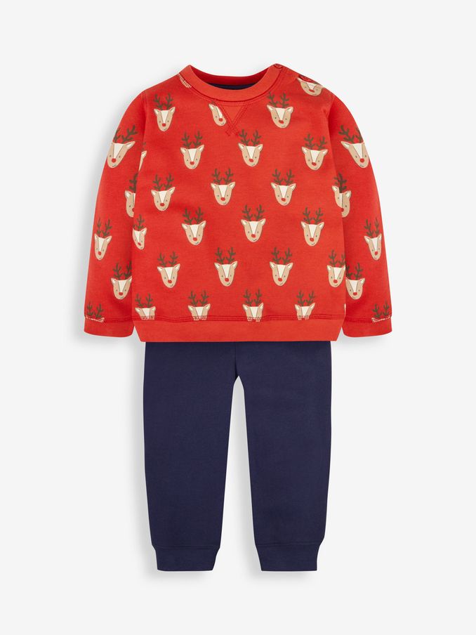 Red Boys' Reindeer Sweatshirt & Jogger With Pet In Pocket Set (508541) | $24