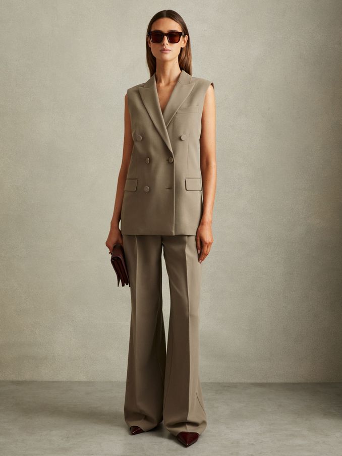 Petite Wide Leg Front Pleat Suit Trousers in Khaki (509247) | €63