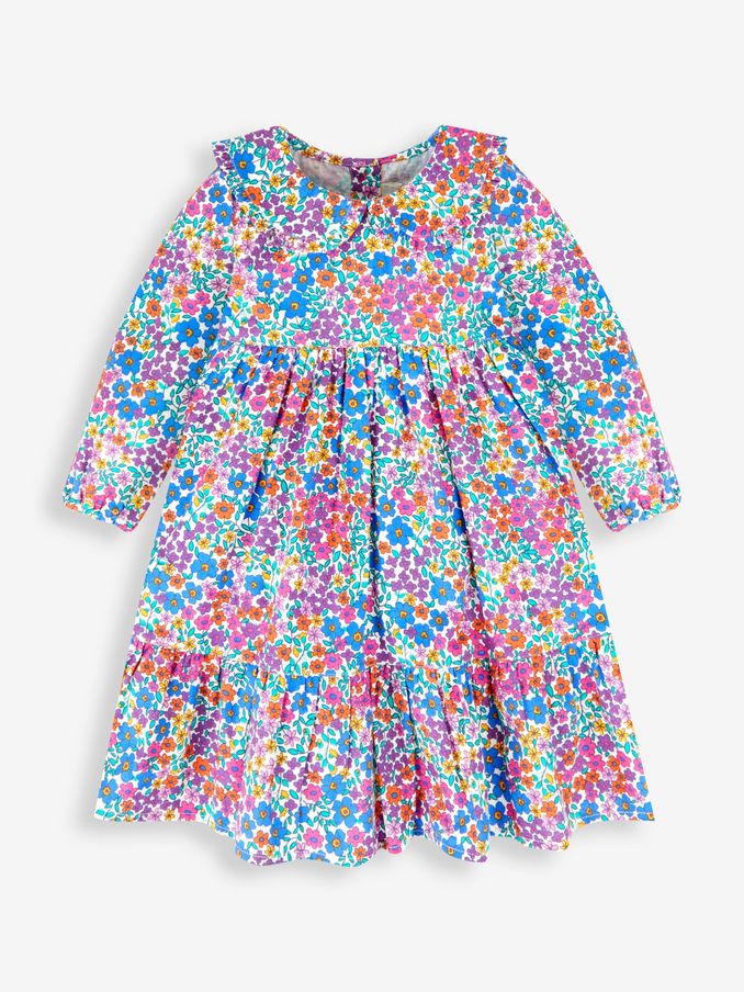 Purple Girls' Floral Cord Tiered Dress With Collar (512766) | $25