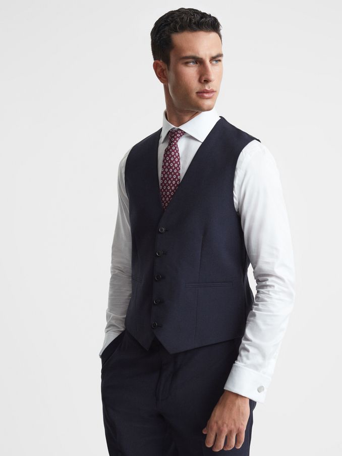 Modern Fit Wool Blend Waistcoat in Navy (512865) | CA$190