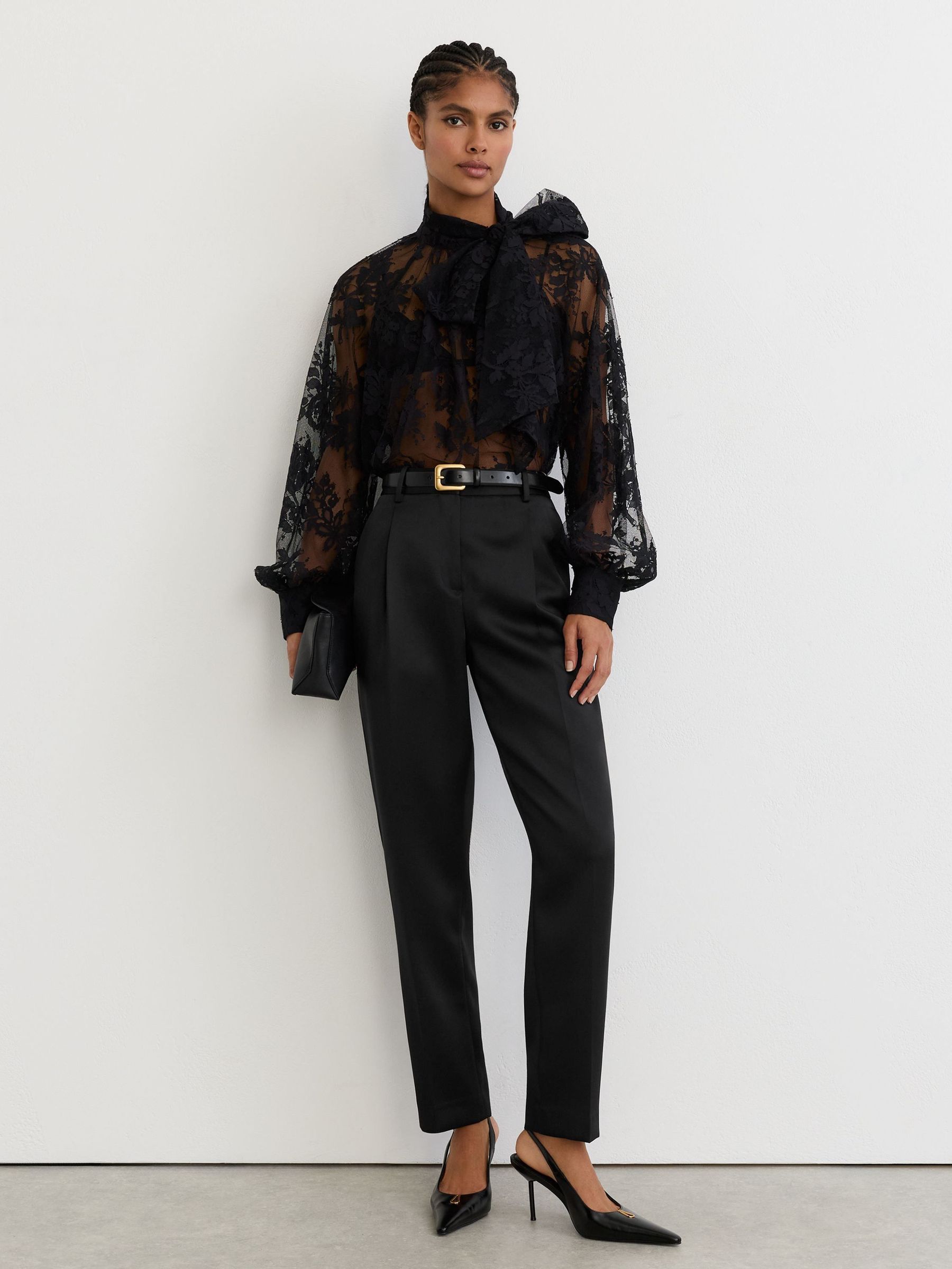 Noir - Satin Single-pleat Tapered Trousers