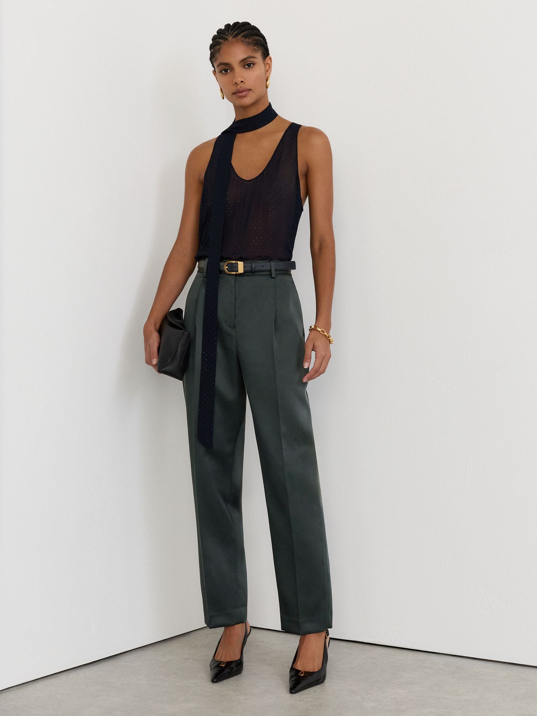 Vert - Satin Single-pleat Tapered Trousers