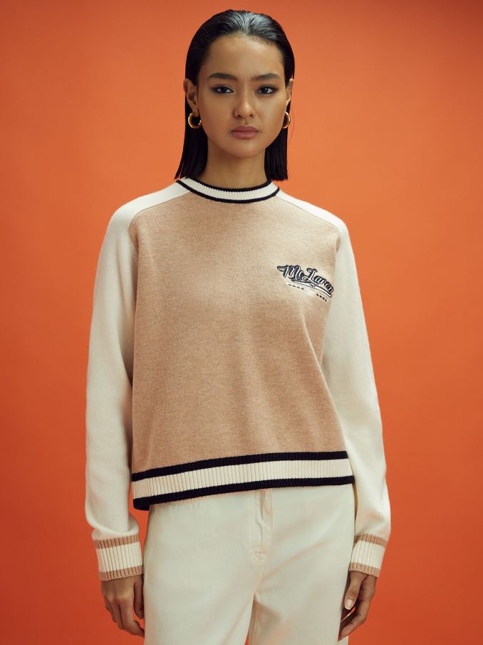 McLaren F1 Wool Cashmere Cropped Jumper in Camel/Ecru (515555) | US$145