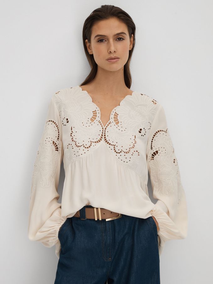 Lace Cut-Out Blouse in Cream (515967) | €93