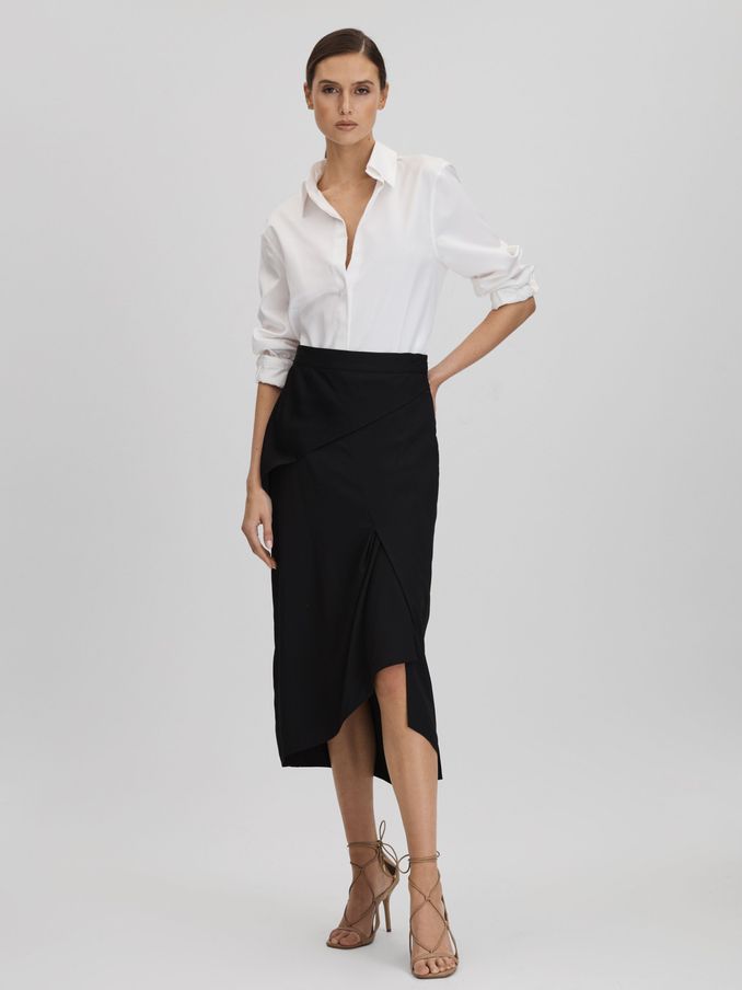 High Rise Draped Midi Skirt in Black (516021) | €63
