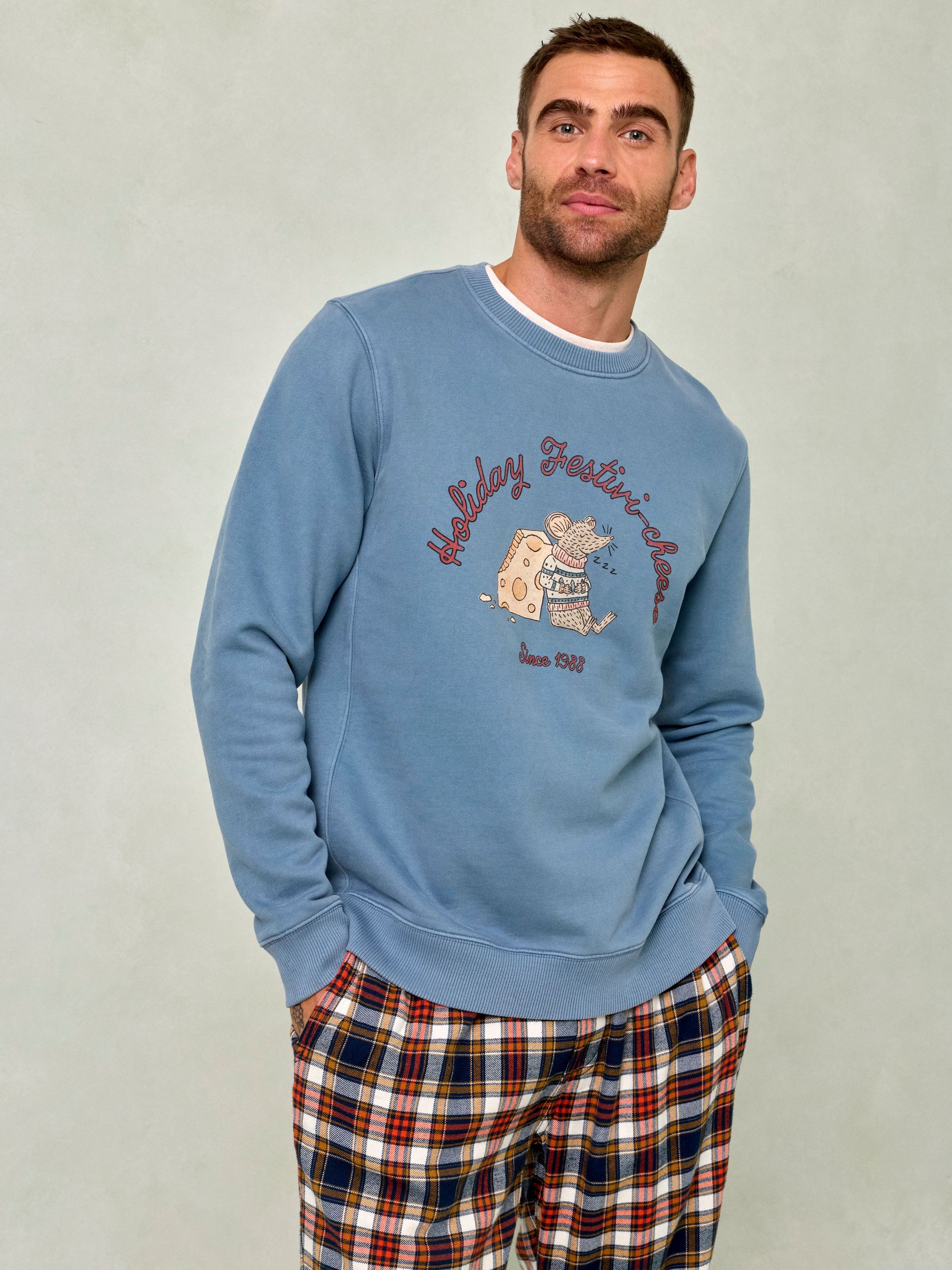 Light Blue - Regular Christmas Mouse Graphic Crew Sweatshirt