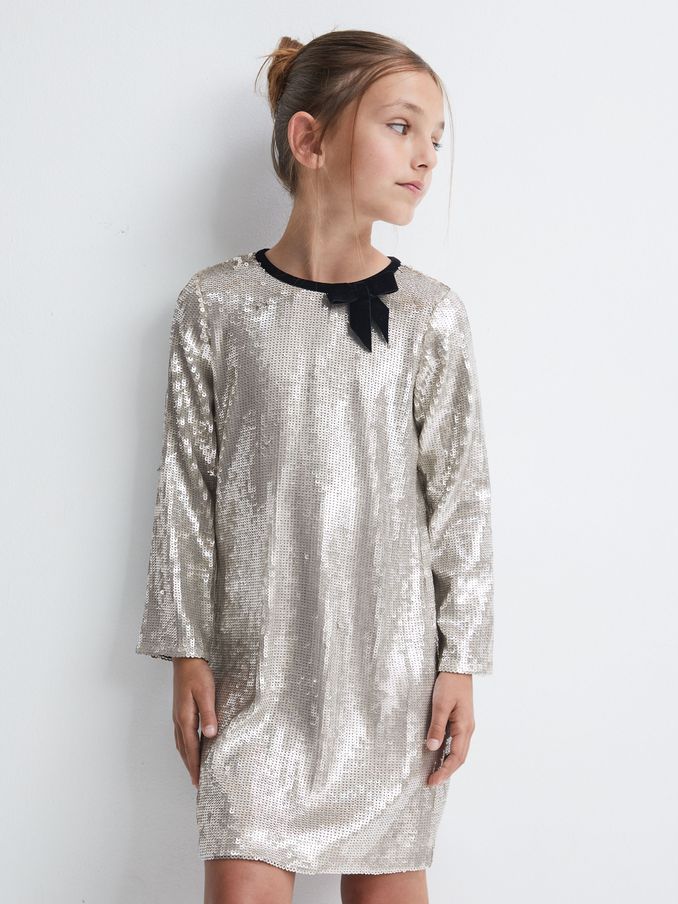 Sequin Bow Dress in Silver (525594) | €47