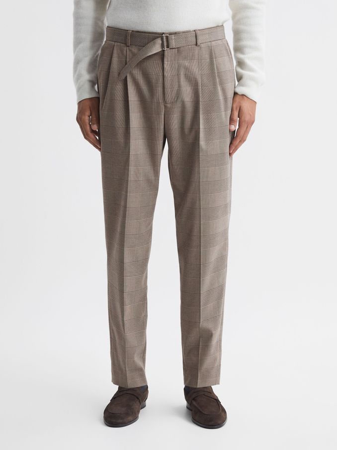Prince of Wales Check Belted Trousers in Brown (527355) | €57