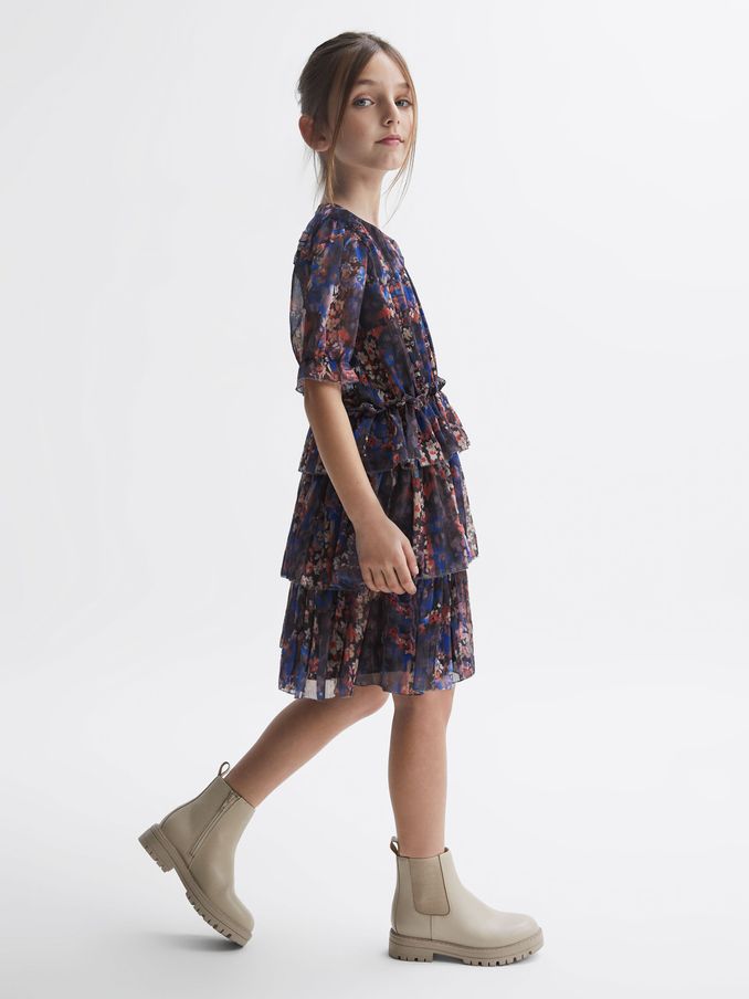 9-12 yrs Printed Tiered Dress in Navy Print (528729) | €26