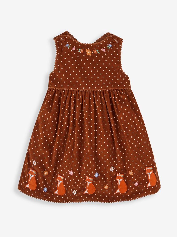 Toffee Brown Fox Girls' Appliqué Cord Dress (533655) | $22