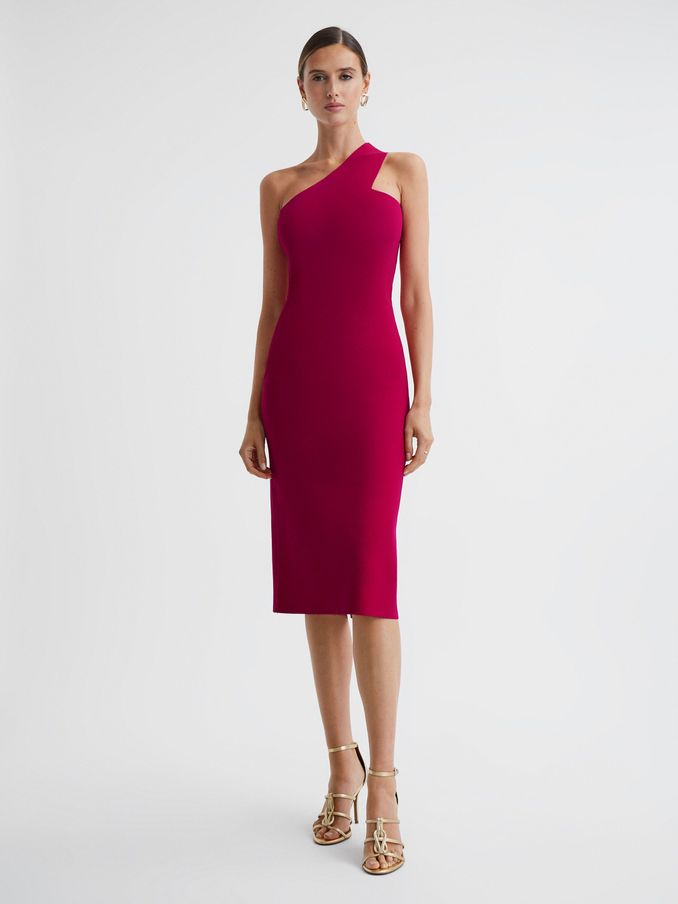 Knitted One Shoulder Bodycon Midi Dress in Pink (538411) | US$78